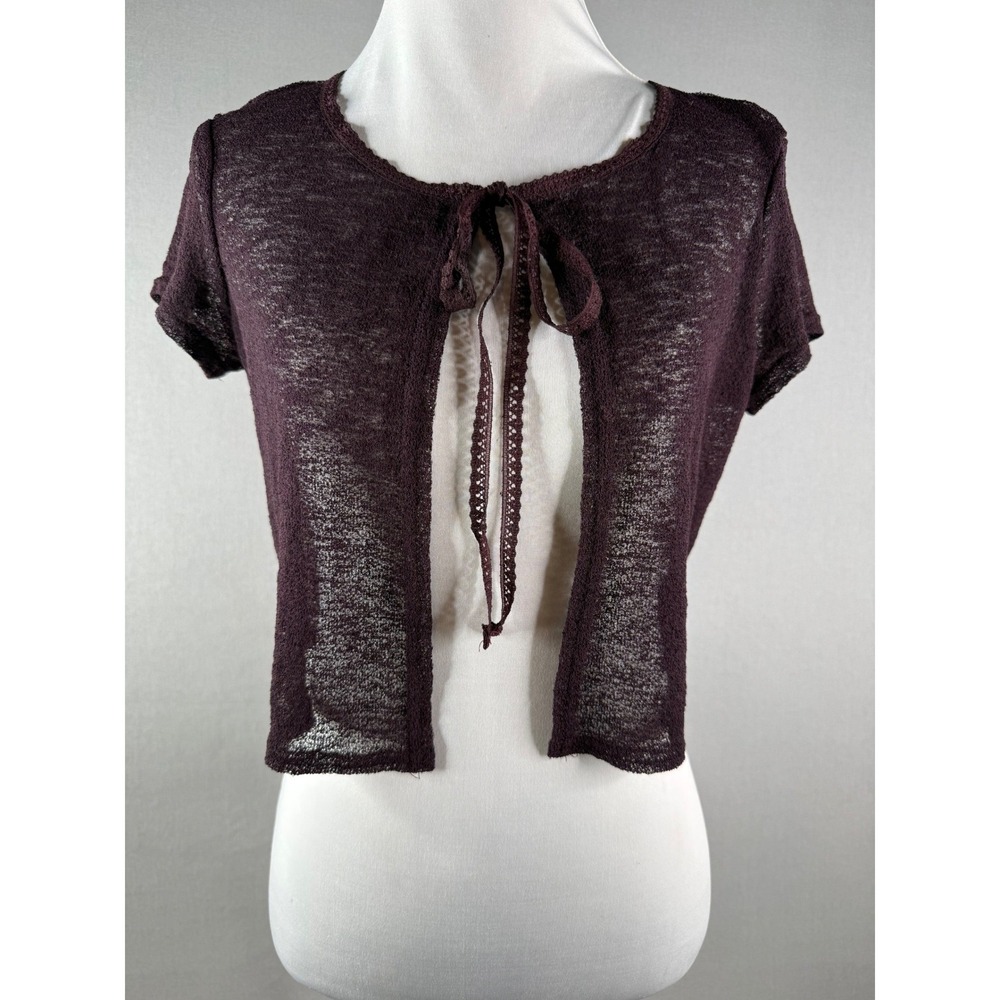 Giorgio Fiorlini Shrug Women 7/8 Purple Sheer Mesh Front Tie Cropped Y2K Whimsy
